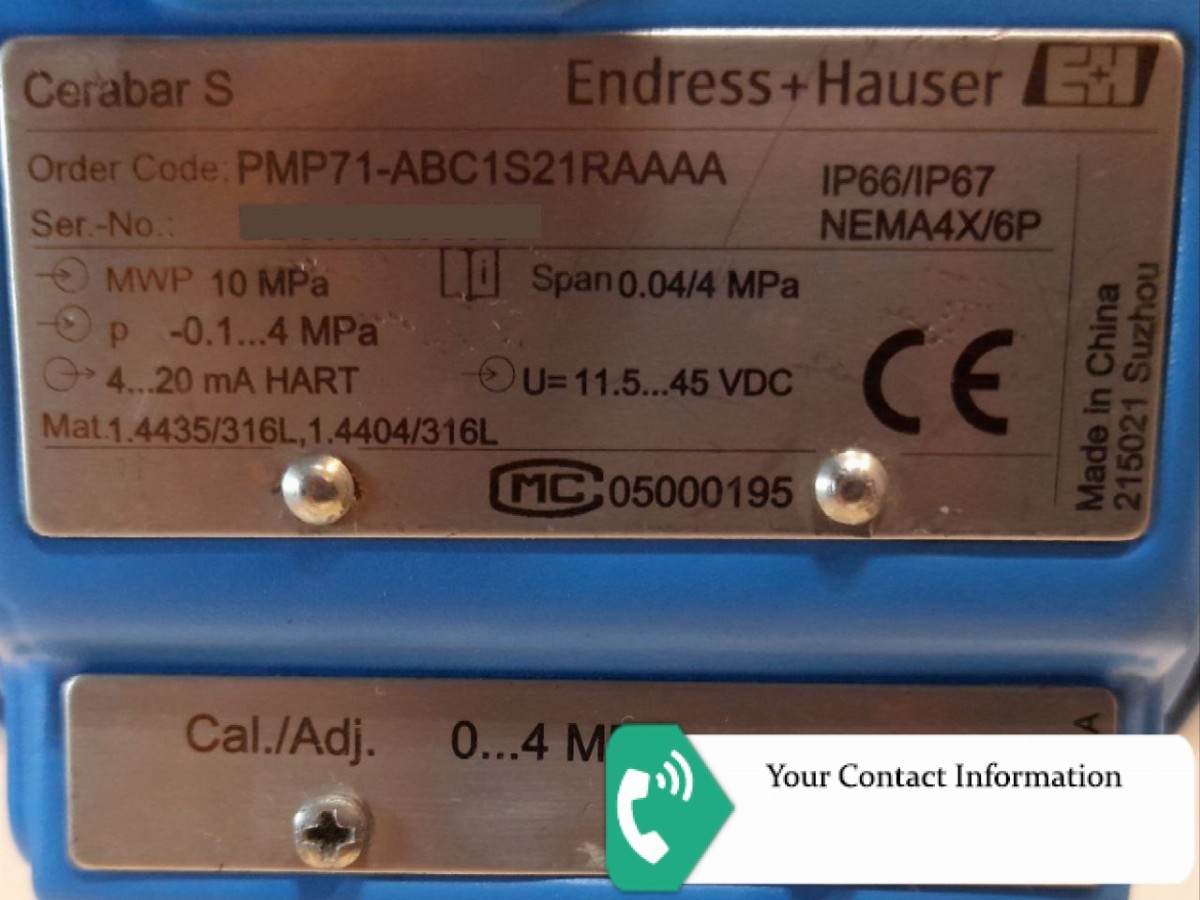 ترانسمیتر فشار مدل PMP71-ABC1S21RAAAA برند Endress+Hauser